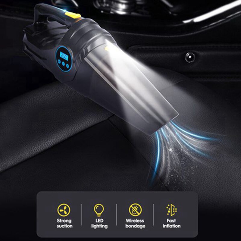 Carsun TURBO Ηλεκτρικό Σκουπάκι Στερεών, Τρόμπα Αέρος 12V με Επαναχρησιμοποιούμενο Φίλτρο, Φωτισμό LED & Οθόνη Ελέγχου Πίεσης - C1859-1